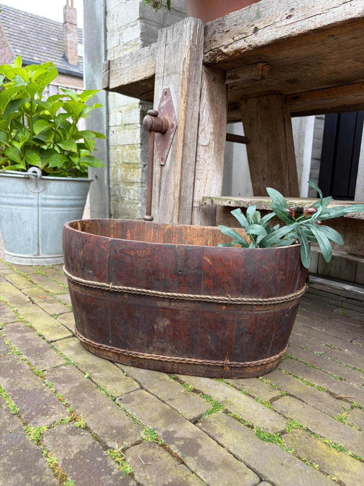 Houten ovale olijfbak, Ophalen of Verzenden