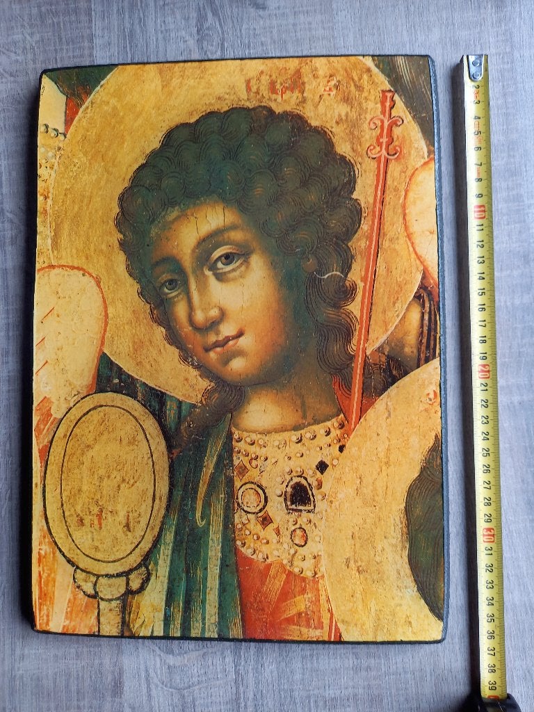 Groot Oud Houten Icoon Aartsengel Gabriël, Ophalen of Verzenden