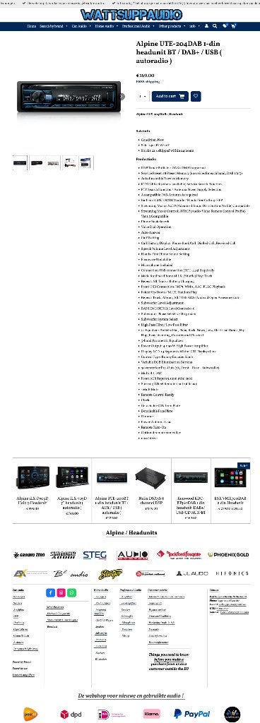 Alpine UTE-204DAB 1-din headunit BT / DAB+ / USB(autoradio), ., Nieuw, Ophalen of Verzenden, .