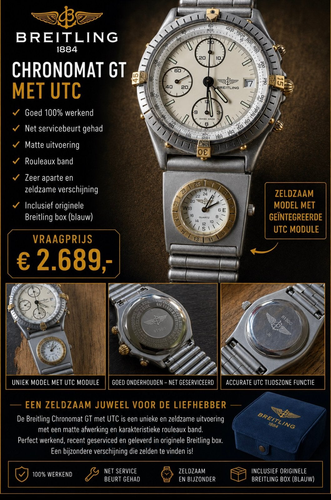 Breitling Chronomat GT met UTC, Ophalen of Verzenden, Zo goed als nieuw