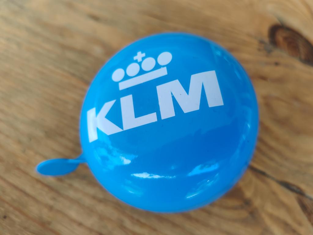KLM fietsbel - Blauw met wit logo, Ophalen of Verzenden, Gebruikt