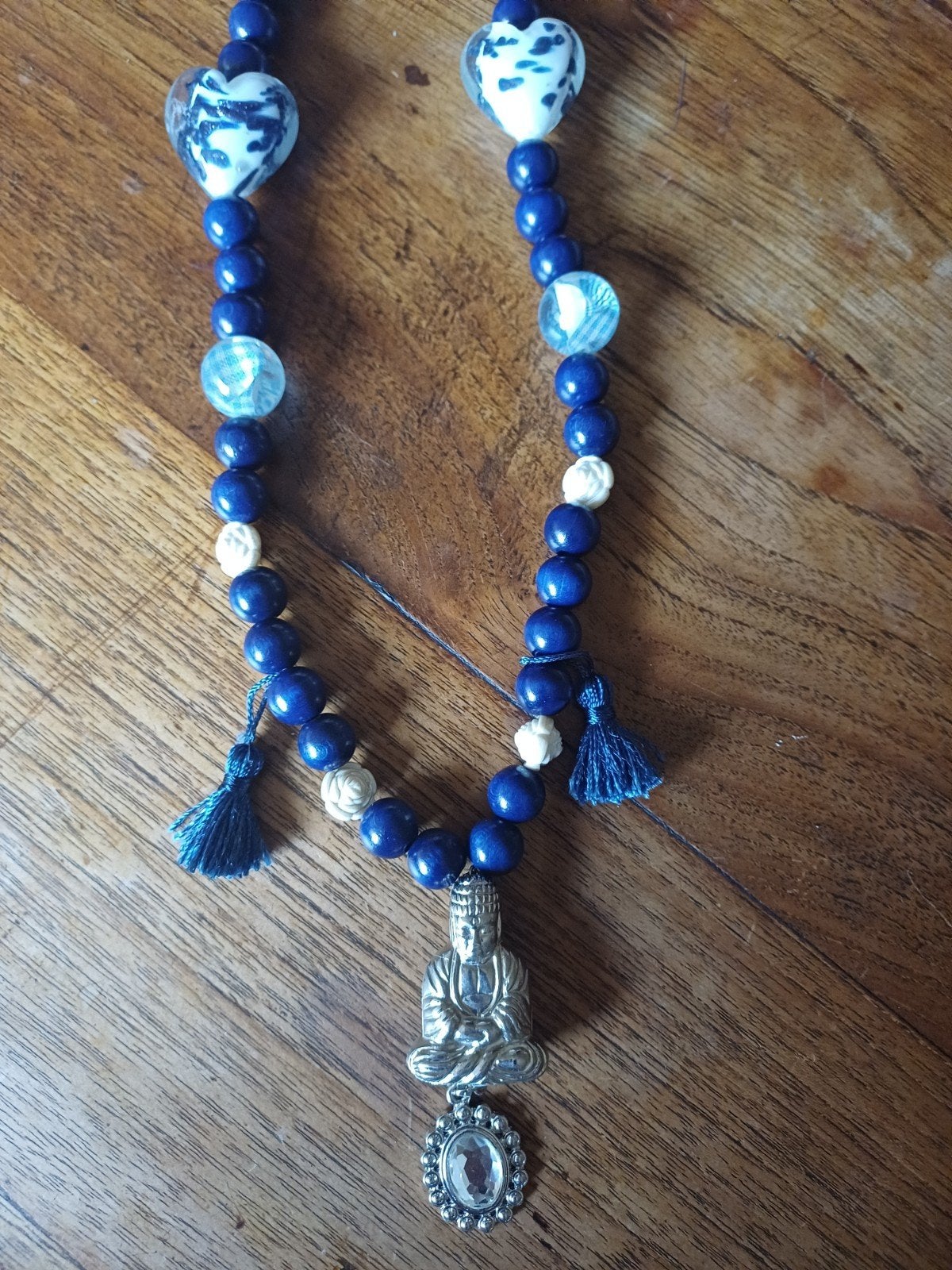 Leuke Boeddha Ketting met Blauwe Kralen en Hanger, Gebruikt, Blauw, Ophalen of Verzenden, Overige materialen