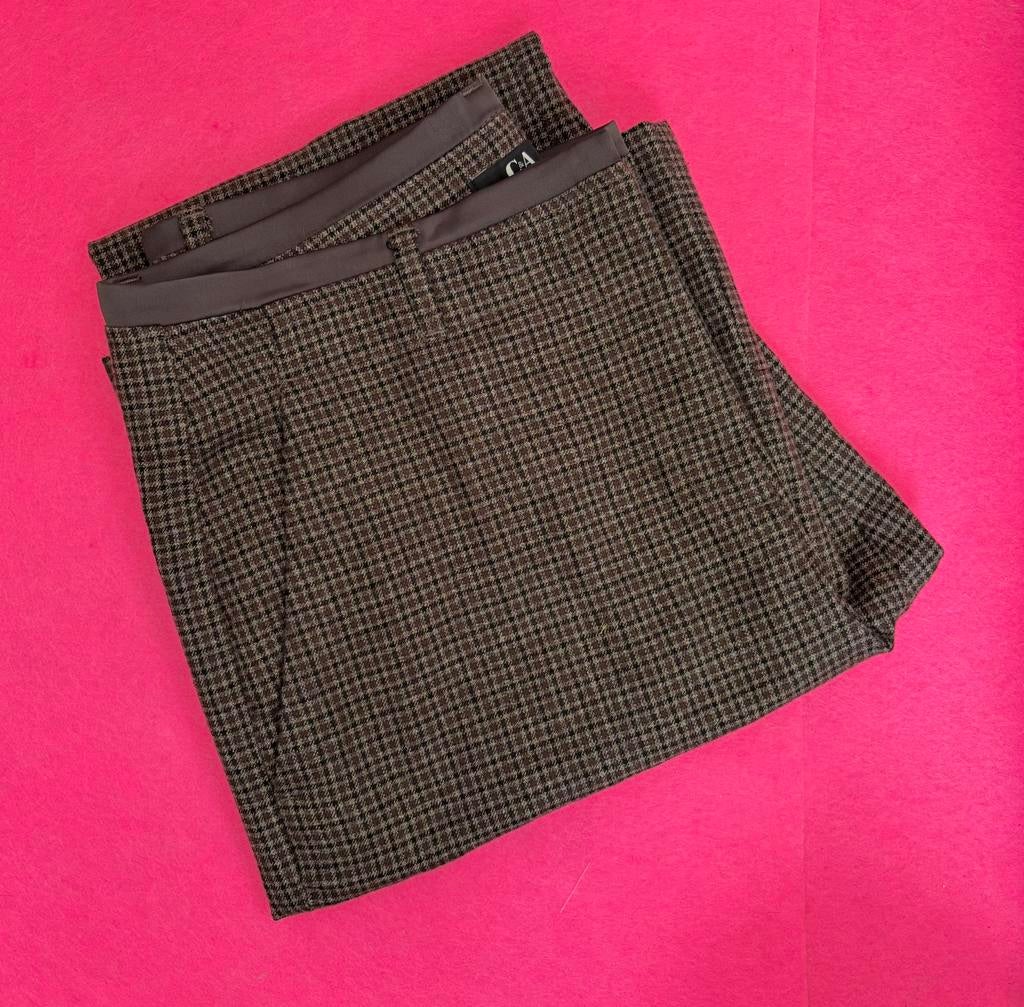 C&A pantalon broek bruin geblokt blokjes licht flare 38, Maat 38/40 (M), Bruin, Nieuw, Ophalen of Verzenden