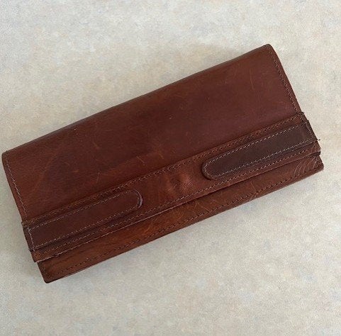 Enveloppe Tas Clutch Vintage Stevig Rund Leer Roest Bruin, Ophalen of Verzenden, Zo goed als nieuw, Bruin, Avondtasje