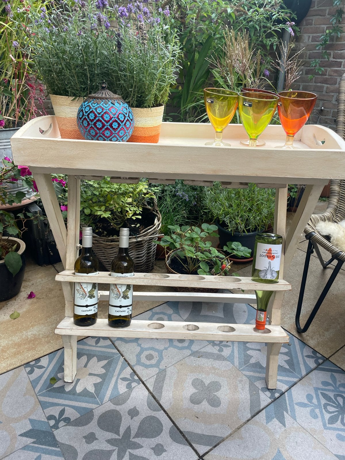 Vintage Franse Wijntafel - Inklapbaar met Glazenrek, Ophalen, Gebruikt, Minder dan 5 flessen, 75 – 100