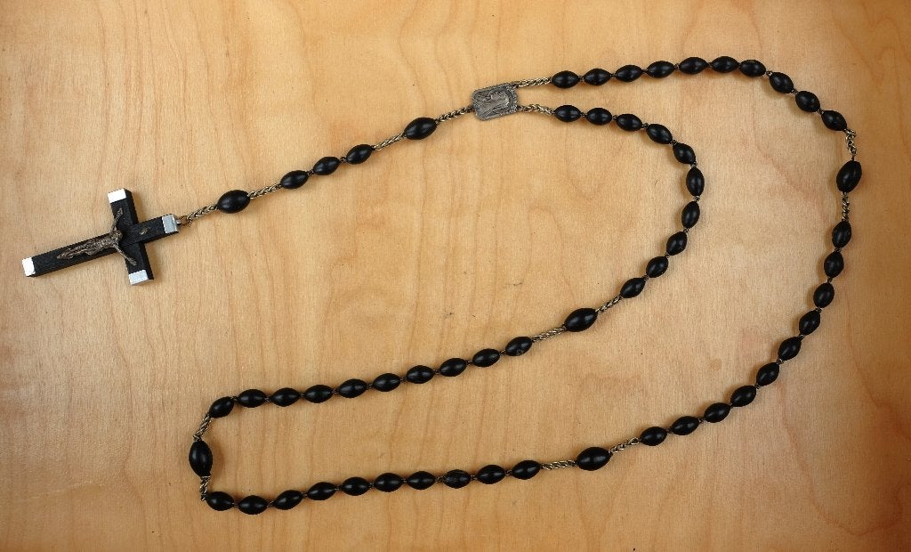 Rozenkrans, zwart, hout met versiering, vintage, Ophalen, Gebruikt, Sieraad, Christendom | Katholiek