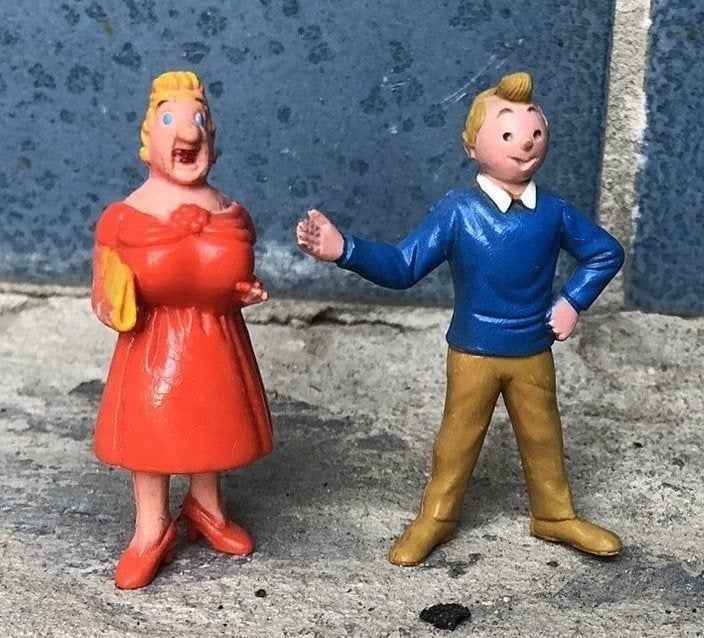 2 Kuifje poppetjes Kuifje en Bianca Castafiore uit 1973, Verzenden, Zo goed als nieuw