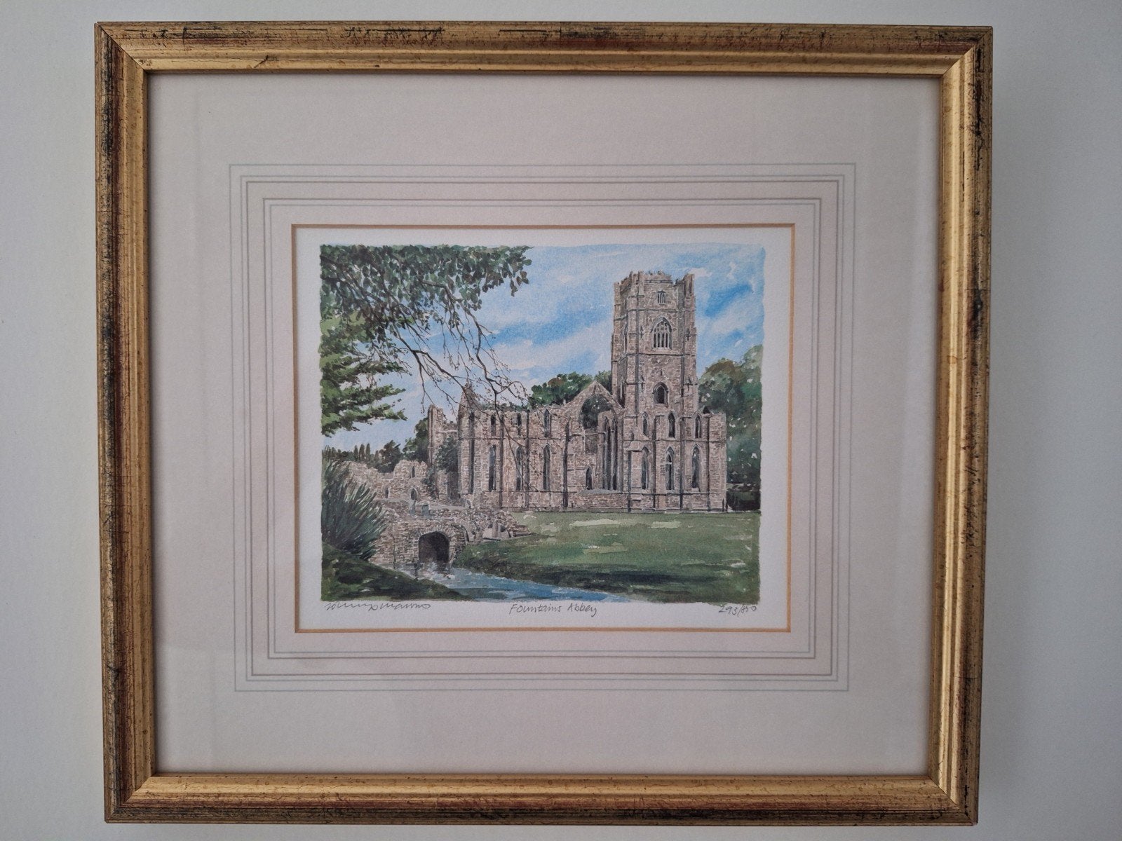 Fountains Abbey aquarel door Philip Martin, Bijzondere lijst, Ophalen of Verzenden, Klassiek, Aquarel
