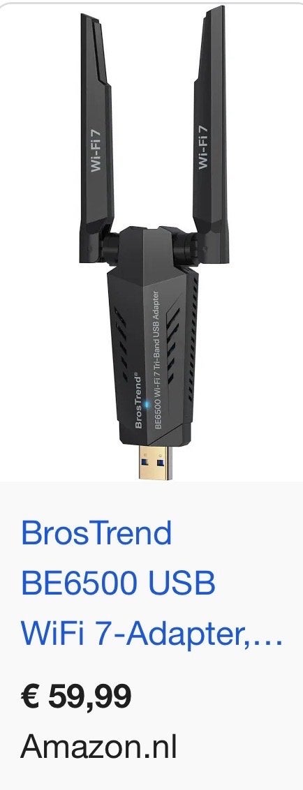 BrosTrend BE6500 USB WiFi 7-Adapter Tri-Band, Computers en Software, WiFi-versterkers, Ophalen, Nieuw