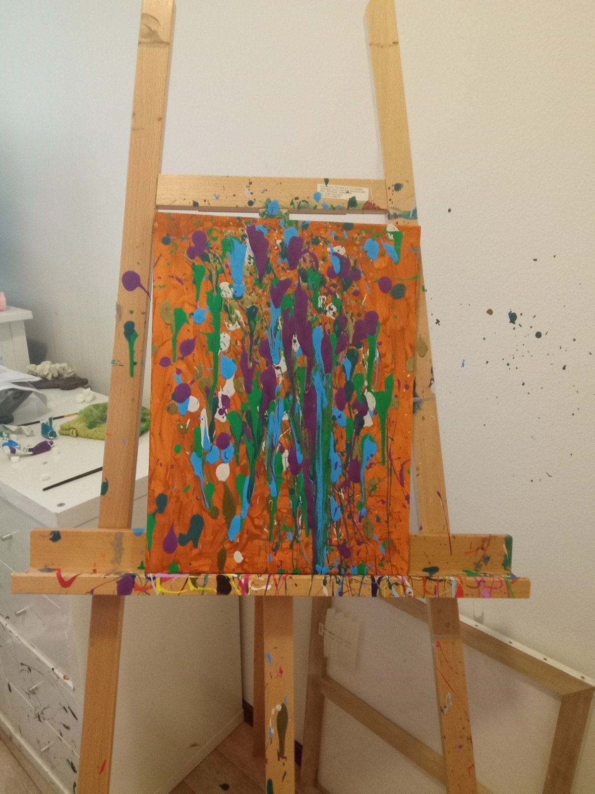 Zelf beschilderde schilderij 40cm vol kleur paars blauw, Ophalen of Verzenden