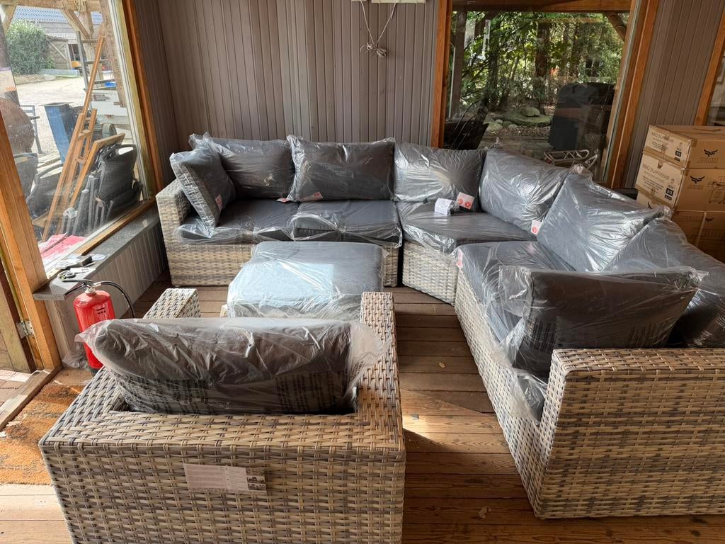 Mooie grote loungeset / hoekbank met grote stoel en hocker, Nieuw, Ophalen of Verzenden, Loungeset, Wicker