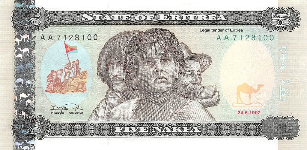 Eritrea 5 Nakfa 1997 Unc Pefix AA pn 2, Ophalen of Verzenden, Overige landen, Los biljet