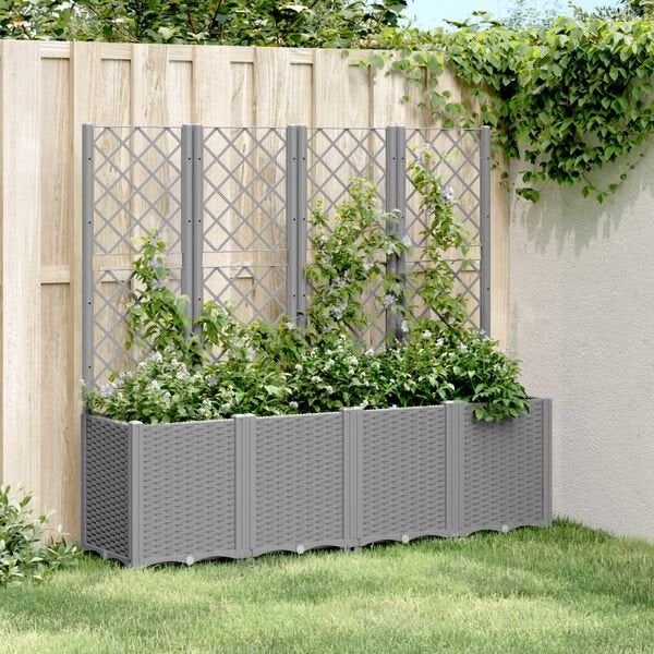Grote Plantenbak met Latwerk 160 cm grijs  -nieuw in doos-, Tuin en Terras, Kunststof, 100 cm of meer, Nieuw, Ophalen of Verzenden