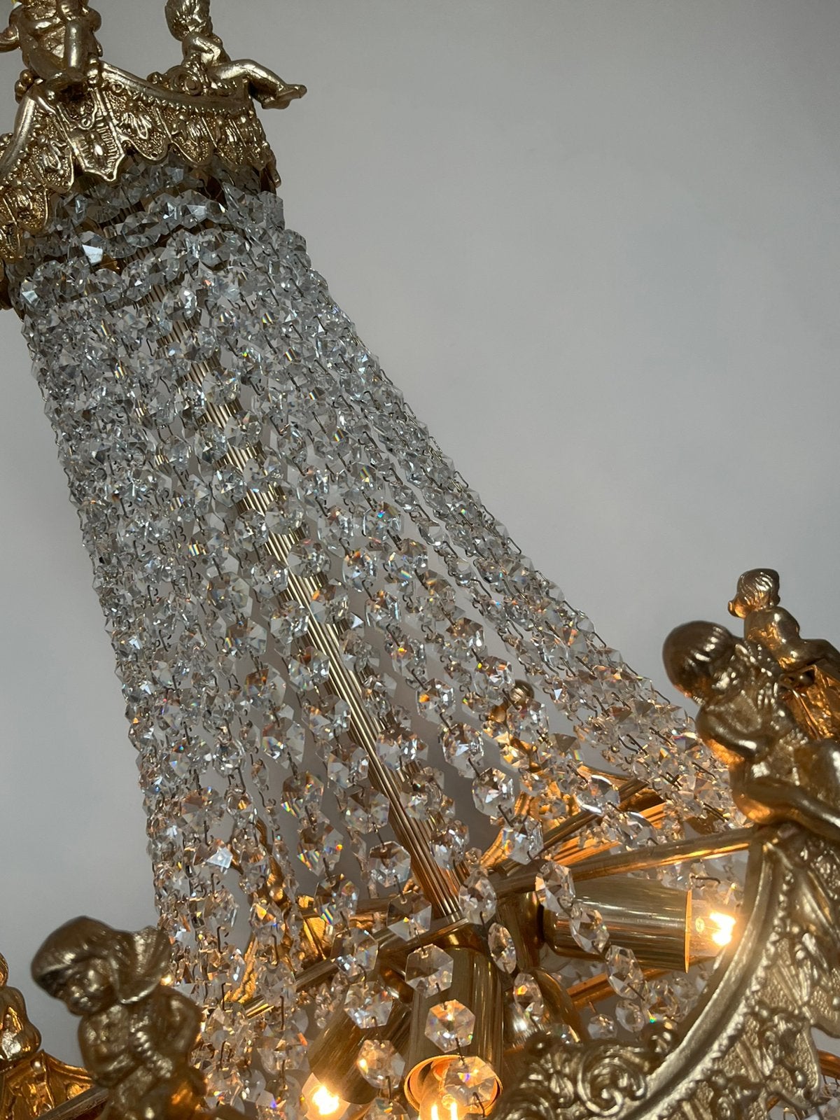 Gemerkte echte Swarovski putti kroonluchter bladgoud kristal, Huis en Inrichting, Vintage, Vintage, Vintage, Ophalen of Verzenden