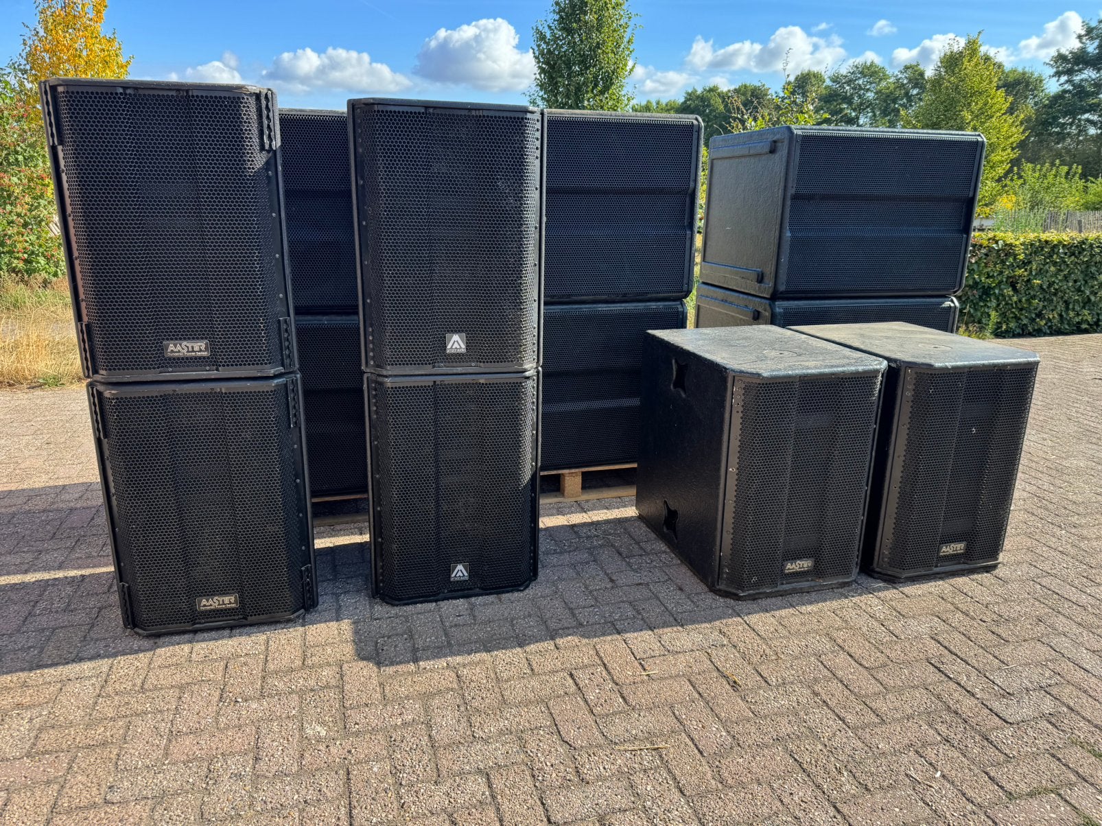Master audio MD215 HFL + 215N subs + md64, Ophalen of Verzenden, Gebruikt, 1000 watt of meer, P.A.