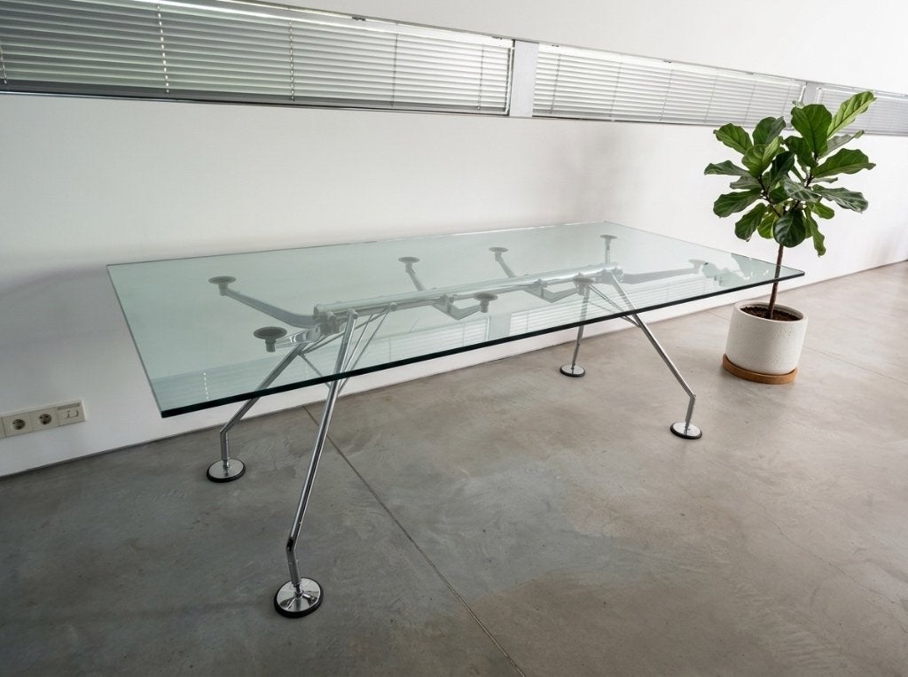 Tecno Nomos Tafel Norman Foster - design bureau glas chroom, Demontabel, Gebruikt, 100 cm, Ophalen of Verzenden