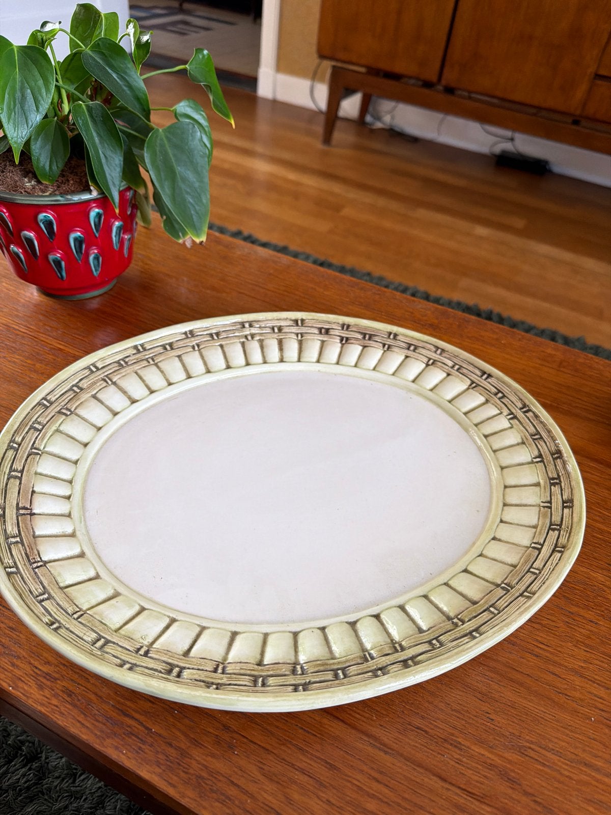 Vintage ovalen serveerschaal met rieten patroon, Ophalen of Verzenden