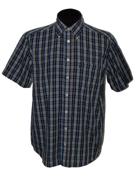 Paul Stuart geruit overhemd, shirt, korte mouw, blauw, Mt. M, Blauw, Zo goed als nieuw, Paul Stuart, Halswijdte 39/40 (M)