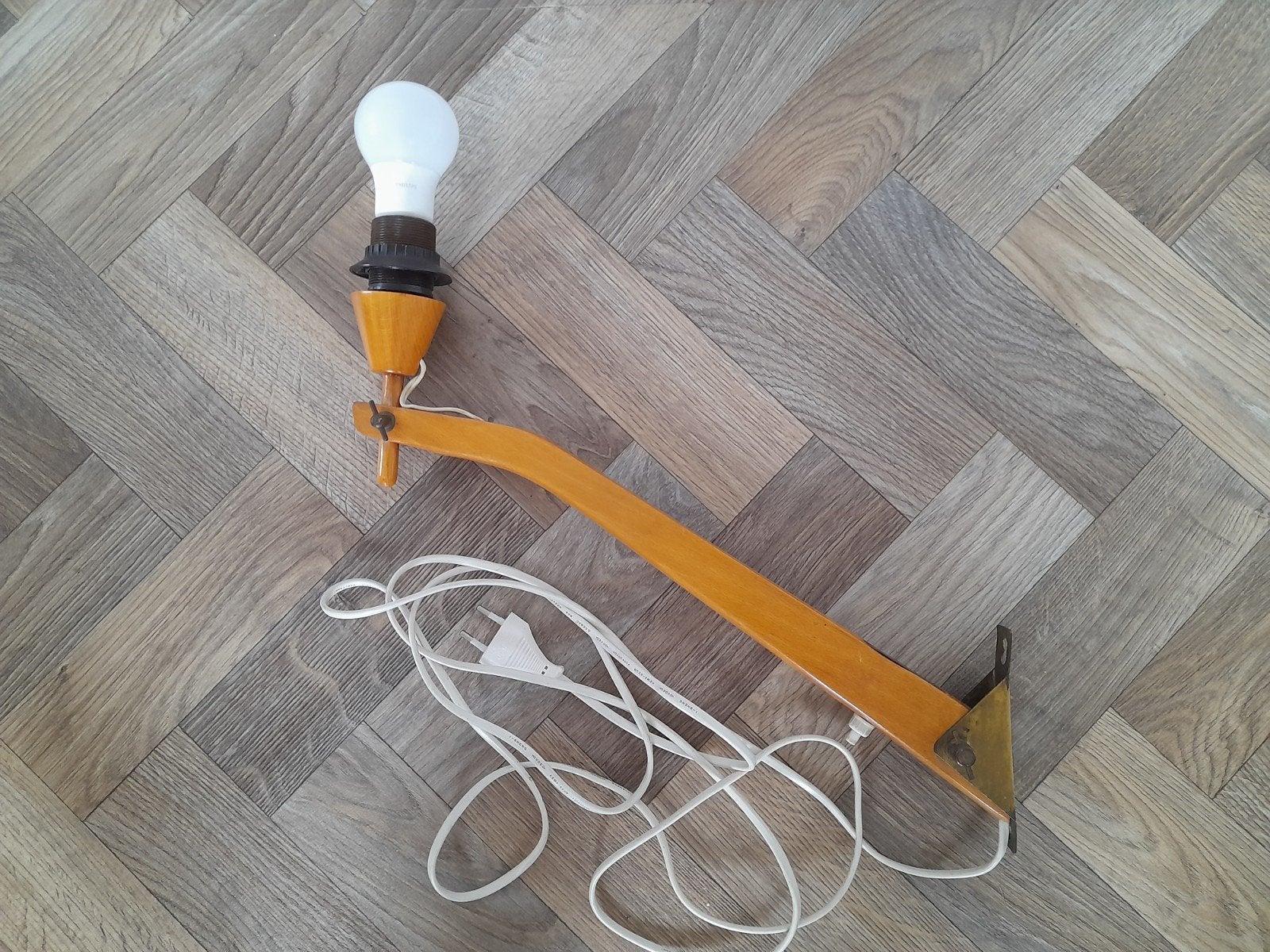 Vintage Scandinavische teakhouten wandlamp scharnierarm lamp, Antiek en Kunst, Ophalen of Verzenden