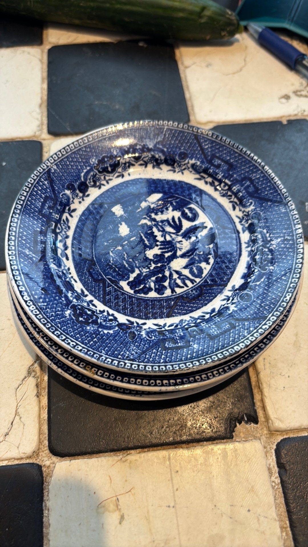 4 vintage Petrus Regout Maastricht Willow Pattern schoteltje, Ophalen of Verzenden
