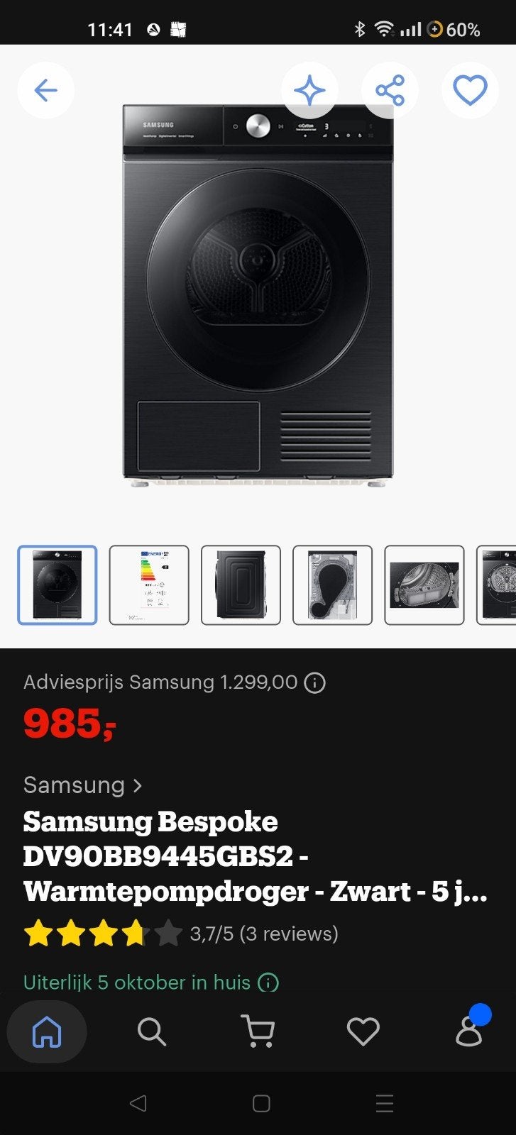 Foto 2 van Samsung Bespoke Warmtepompdroger DV90BB9445GBS2 - 9 kg Als n
