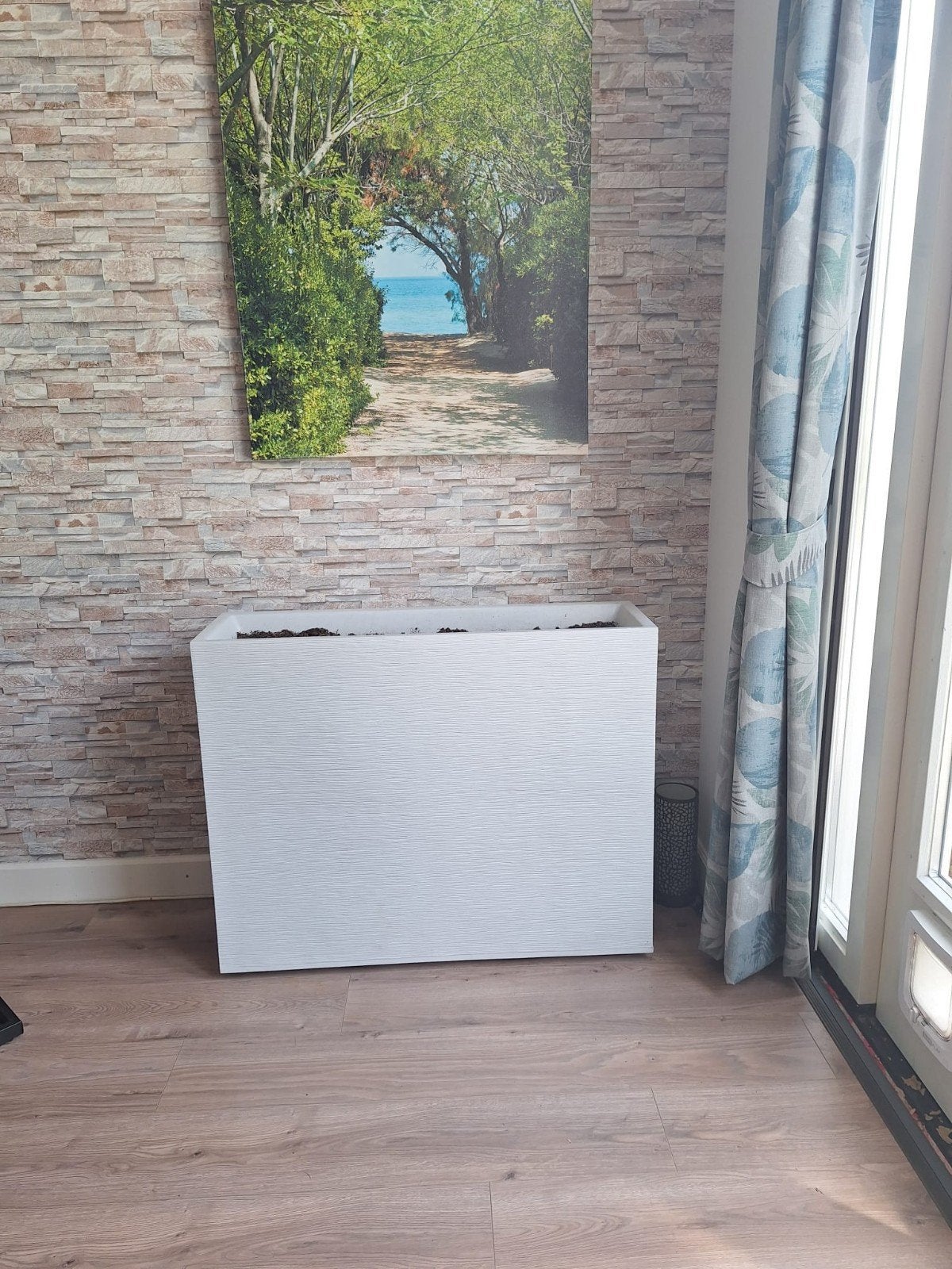 Stijlvolle plantenbak / roomdivider in wit, Ophalen, Kunststof, Gebruikt, 100 cm of meer