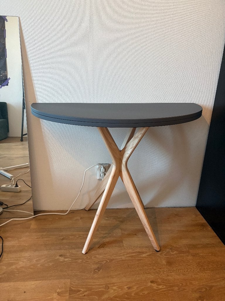 Uitschuifbare halfronde eettafel graphite, Overige materialen, 50 tot 100 cm, Rond, 50 tot 100 cm