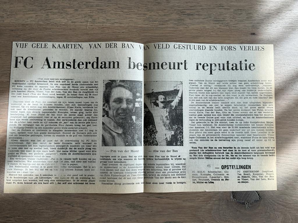 Voetbal krantenartikel FC Köln FC Amsterdam maart 1975, Ophalen of Verzenden, Knipsel(s)