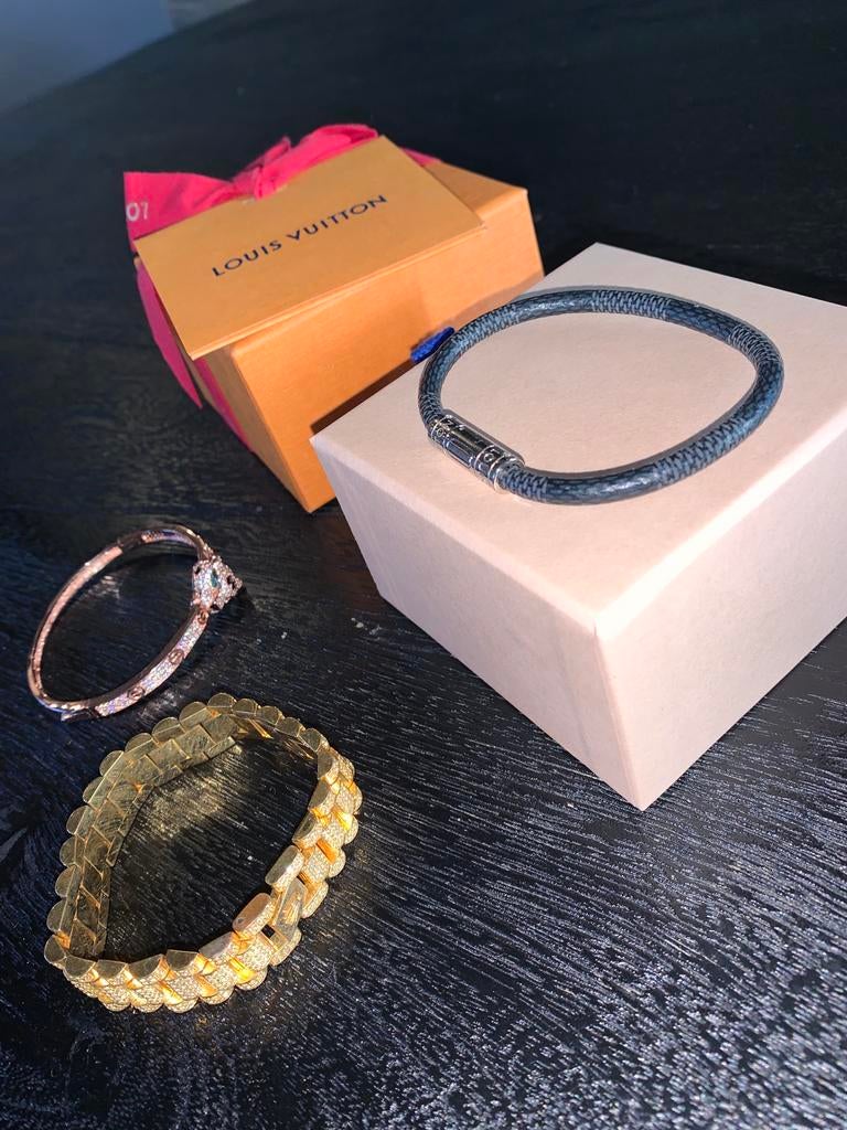 Louis Vuitton Damier Armband 19cm, Ophalen of Verzenden, Zo goed als nieuw, Zwart, Leer