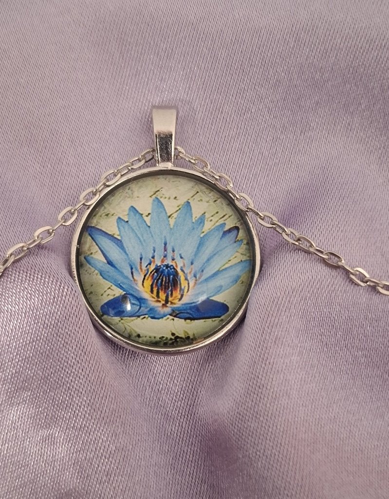 Blauwe lotus halskettinkje, Verzenden, Nieuw, Zilver, Overige materialen