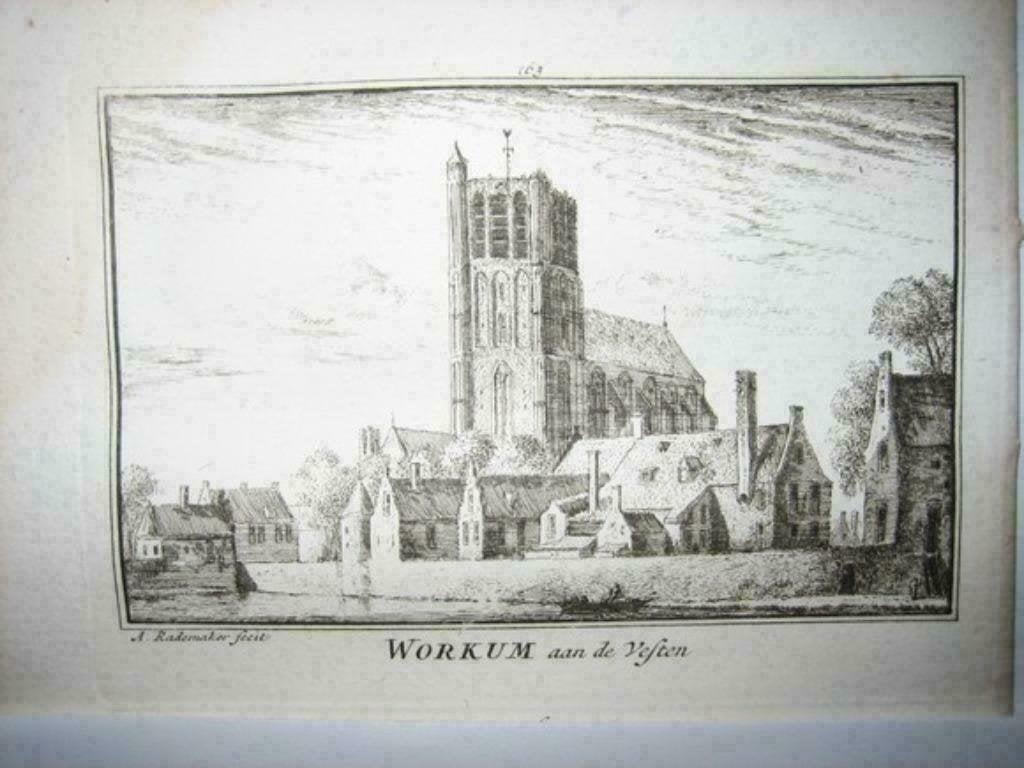 163 / Workum Woudrichem Kopergravure 18e Eeuw, Antiek en Kunst, Kunst | Etsen en Gravures, Ophalen of Verzenden