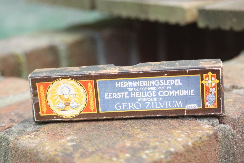 Vintage herinneringslepeltje Gero Zilvium 1e H. Communie, Ophalen of Verzenden, Zo goed als nieuw