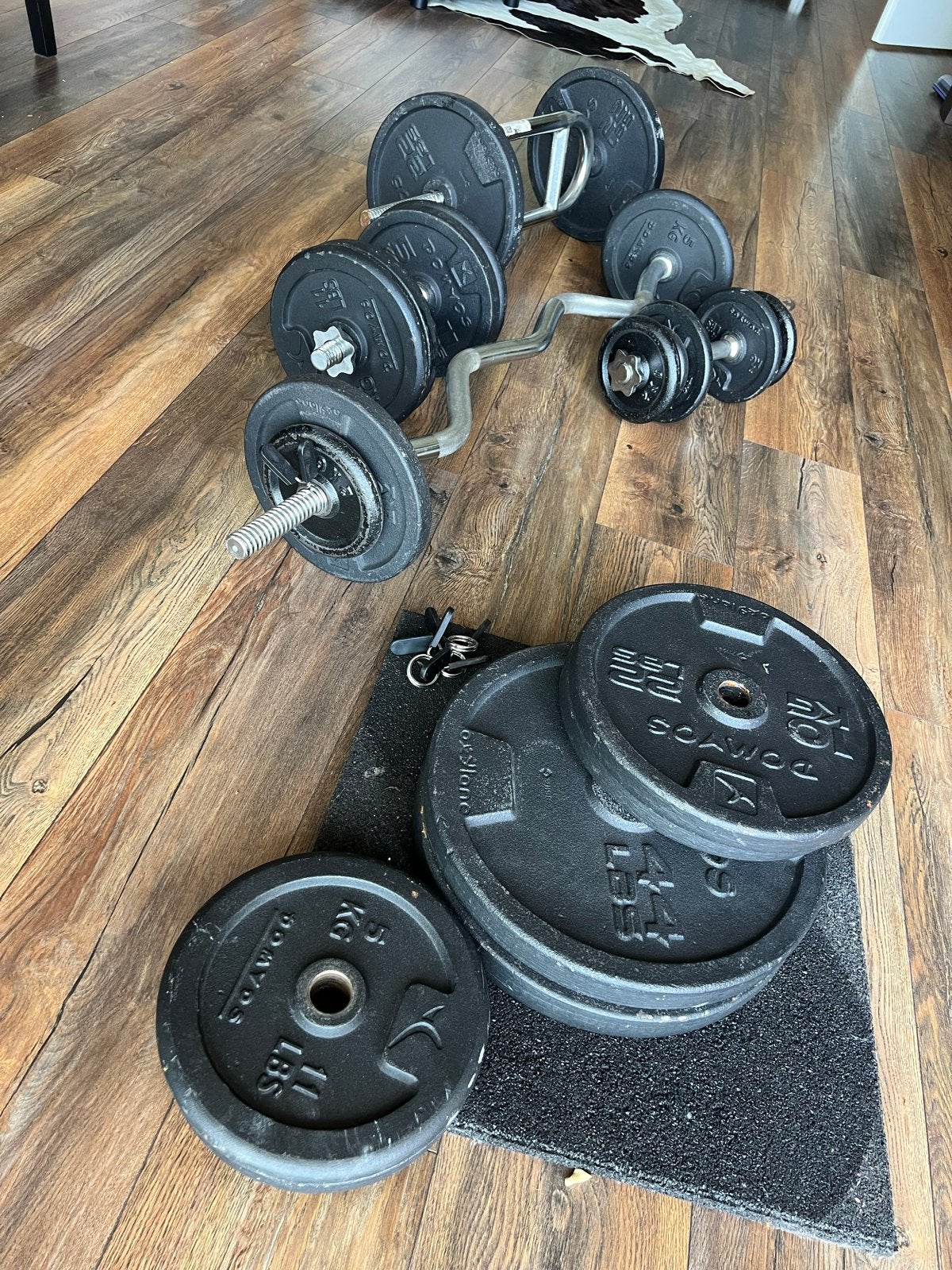 Verstelbare Dumbbells, EZ Bar & Neutrale Grip Bar - 166kg, Sport en Fitness, Ophalen, Gebruikt, Halterset