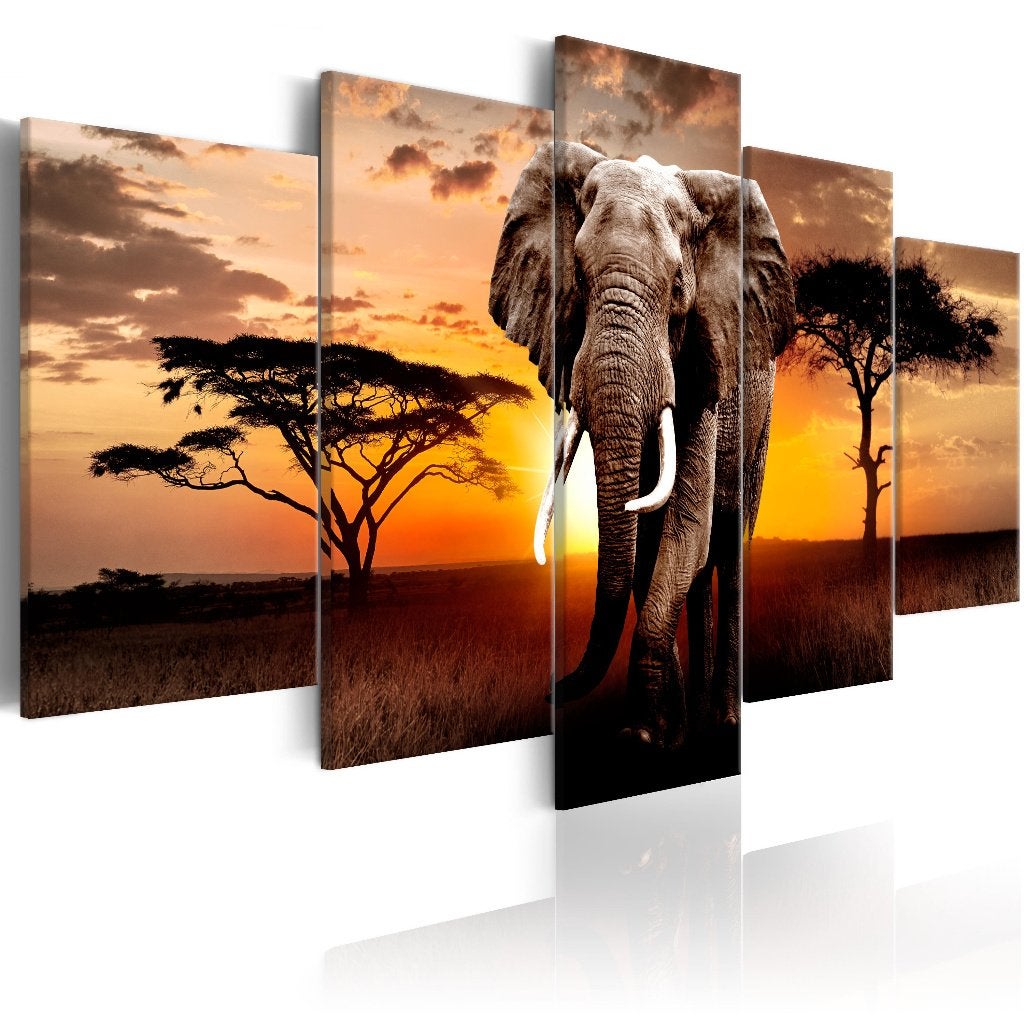 786 Olifant Afrika 5 Luik Canvas Schilderij 200x100cm 2maten, Ophalen of Verzenden, Dieren