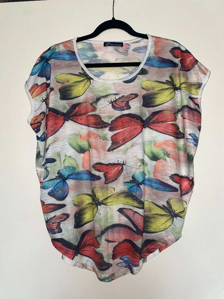 dames multicolor glitter studs vlinder shirt top mt M, Maat 38/40 (M), Made in Italy, Meerkleurig, Ophalen of Verzenden