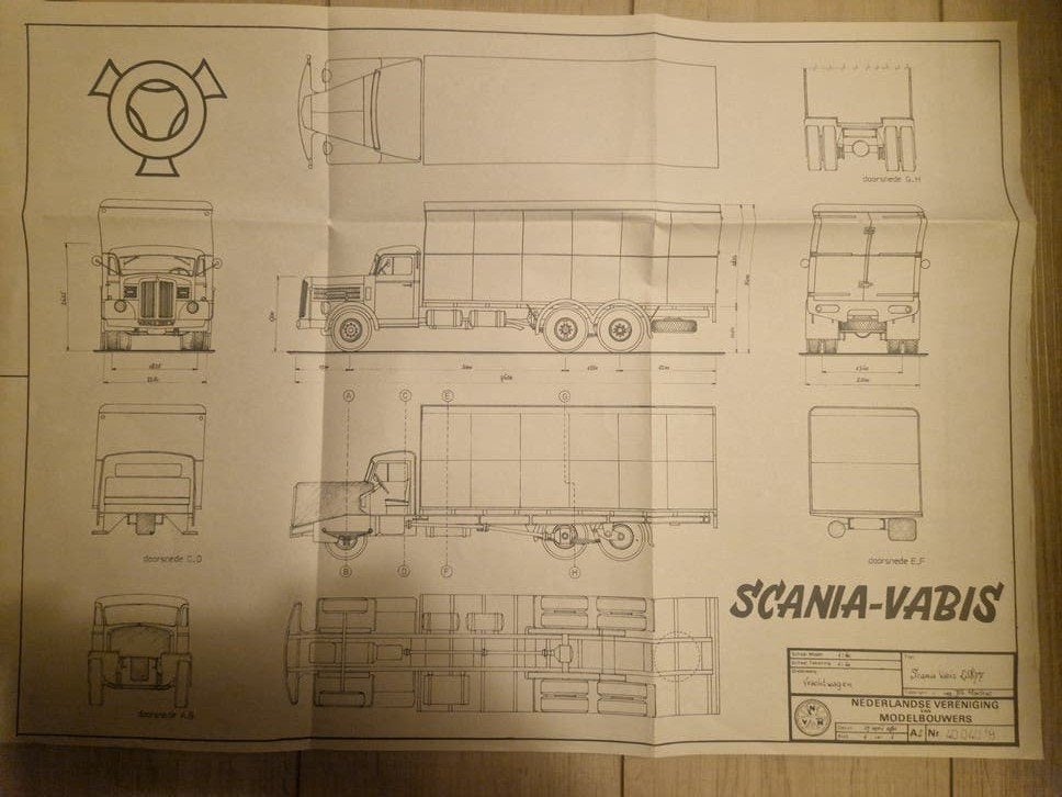 Modelbouw tekening Scania  vrachtwagen GS 677 schaal 1:4, Overige merken, Verzenden, 1:32 tot 1:50, Zo goed als nieuw