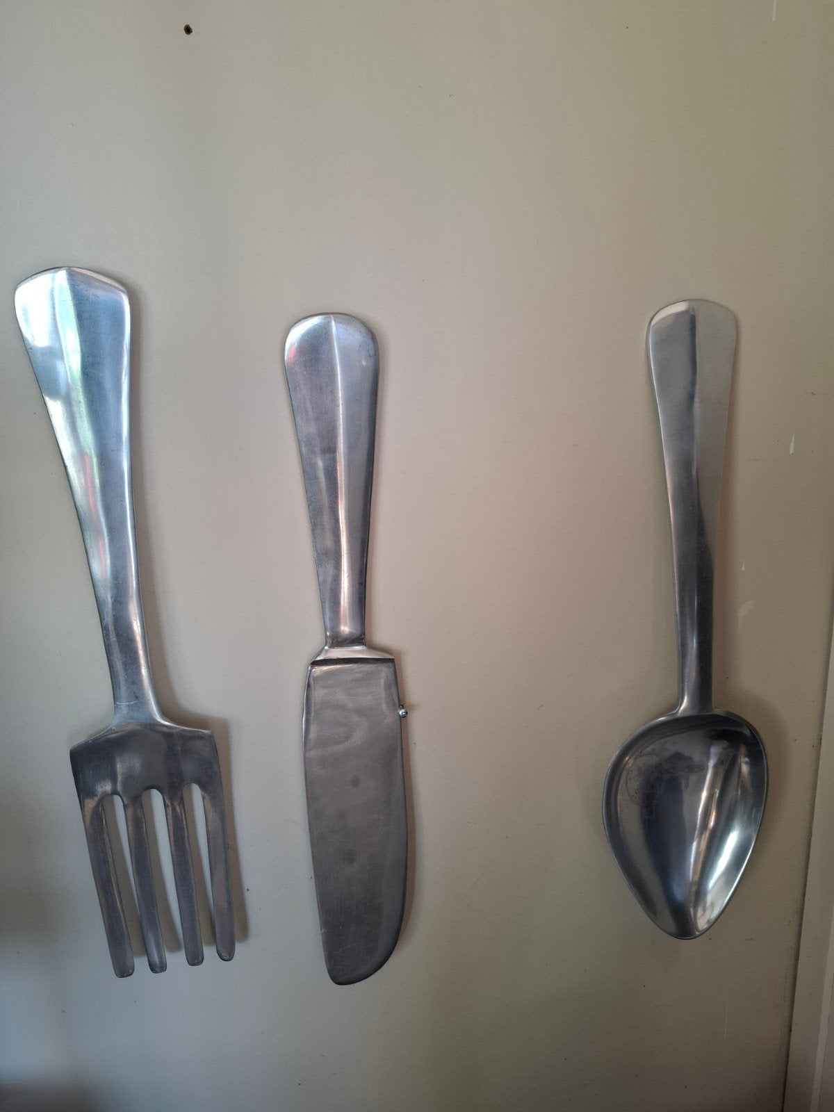 Grote decoratieve aluminium bestekset (mes, vork, lepel), Ophalen of Verzenden