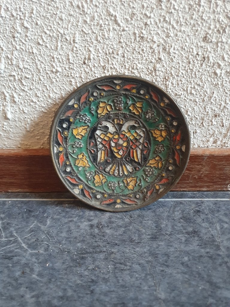 Grieks champlevé schoteltje tweekoppige adelaar jaren 50/70, Ophalen of Verzenden