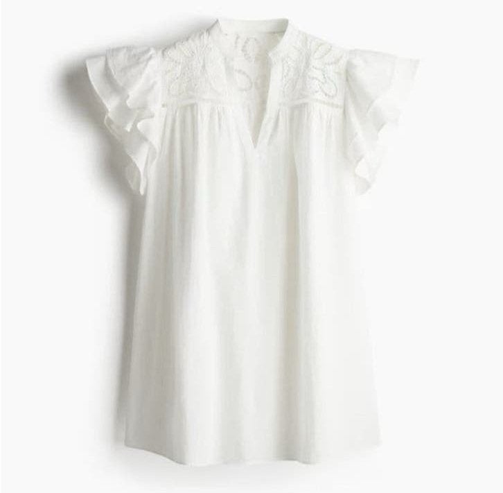 New- White jurk met volatmouwtjes m/ 100% koton, Kleding | Dames, Ophalen of Verzenden, Nieuw, Wit, Korte mouw