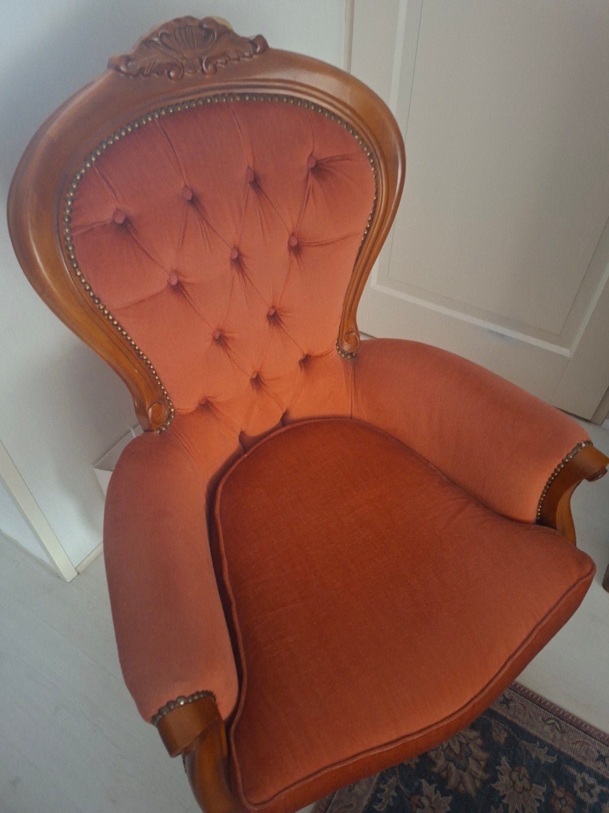 Klassieke Barok Fauteuil - Oud Roze Velours, Ophalen, Gebruikt, Barok, 75 tot 100 cm