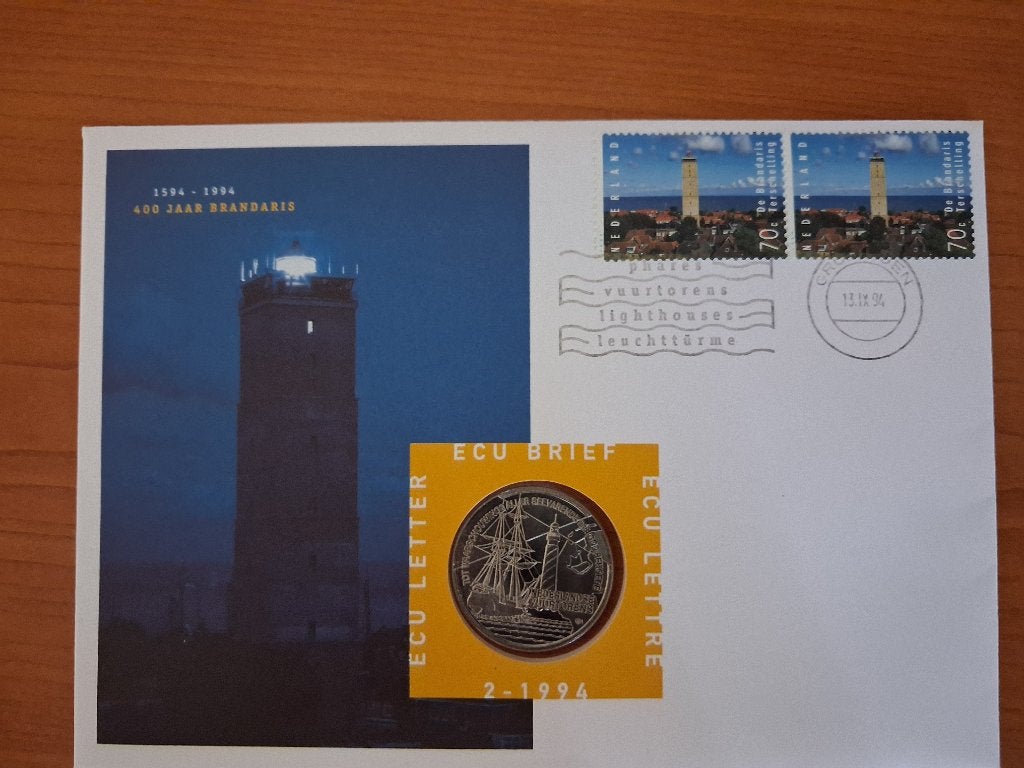 (P-09)  ECU brief 400 jaar Vuurtoren Brandaris, 13-09-1994., Postzegels en Munten, Ophalen of Verzenden, Briefkaart