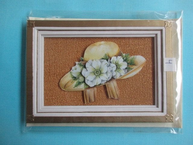 4 Schilderijtje met 3d plaatje hoed met bloemen, Verzenden, Nieuw, Overige thema's, Overige typen