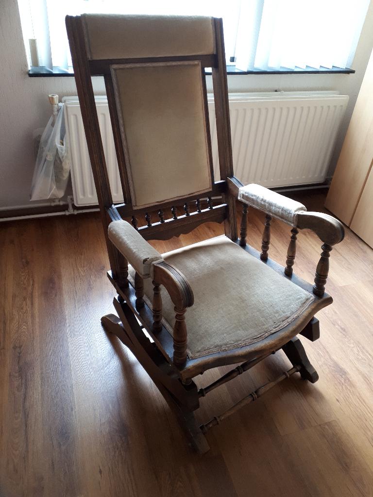 schommelstoel, Huis en Inrichting, Stoelen, Gebruikt, Bruin, Ophalen of Verzenden, Stof