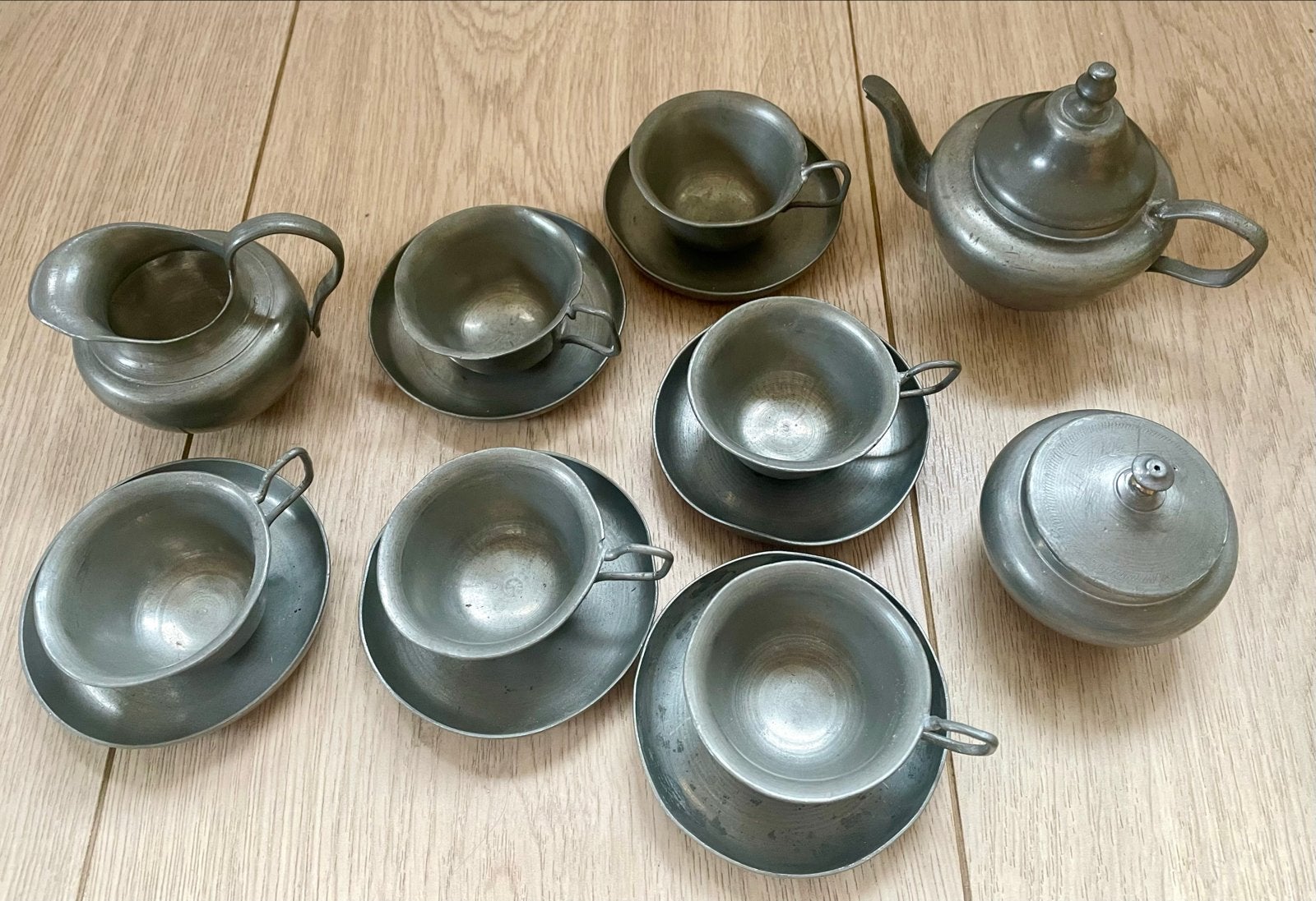 Antiek tinnen theeservies, Ophalen of Verzenden