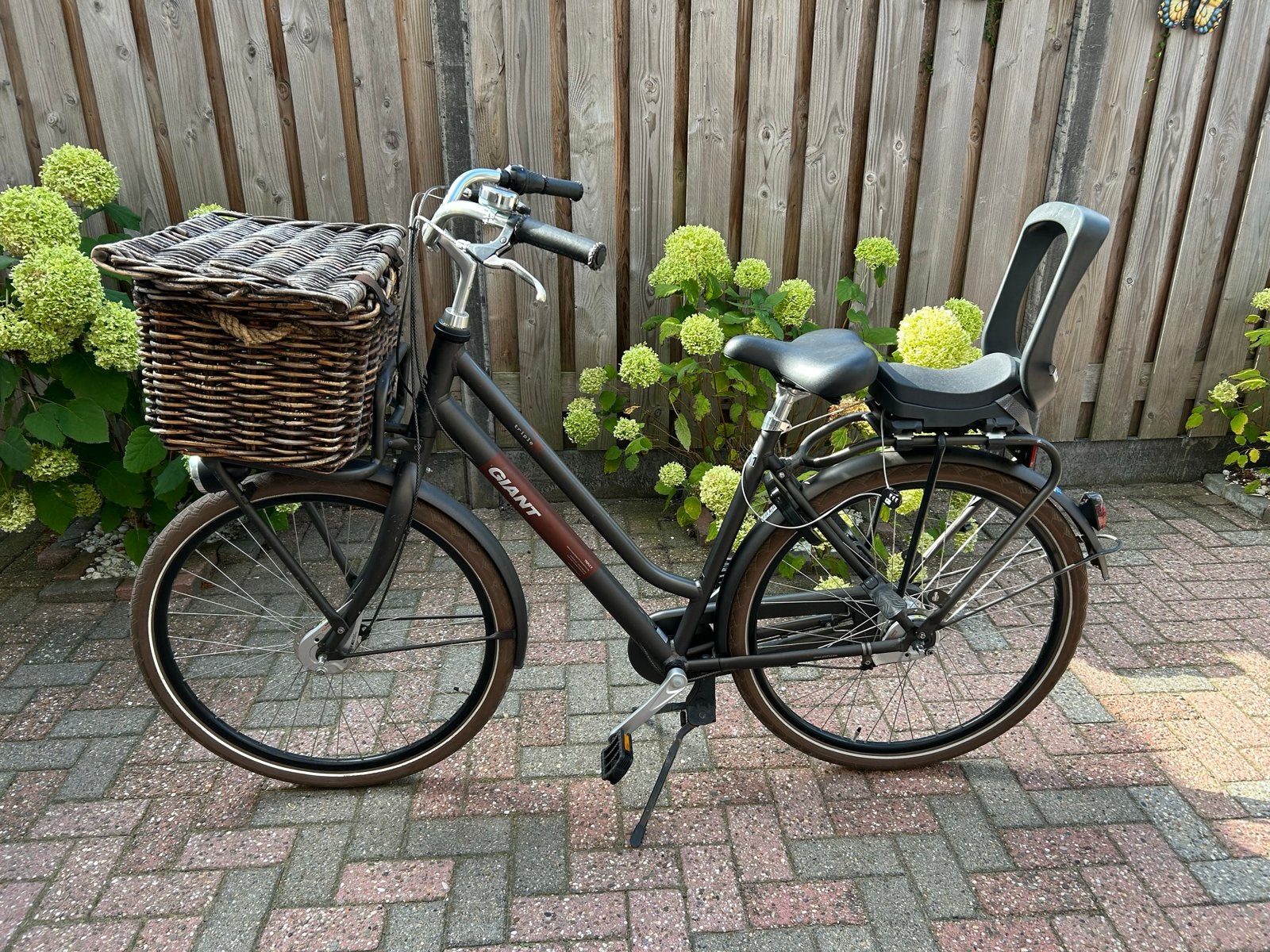 Giant Triple X Damesfiets met Mand en Kinderzitje, Ophalen, Terugtraprem, 53 tot 56 cm, Versnellingen