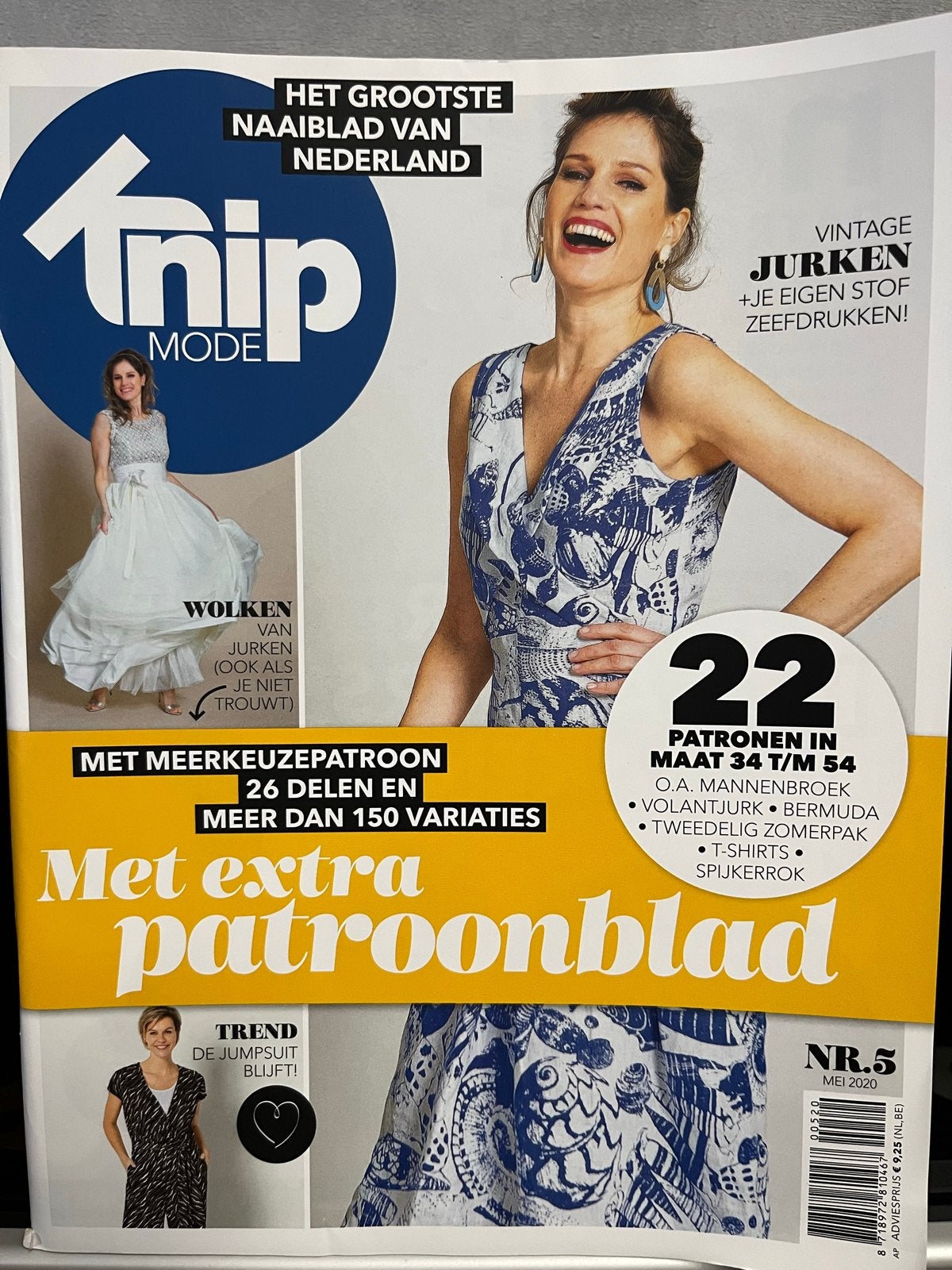 Knipmode Mei 2020 - Patroonblad met 22 patronen, Ophalen of Verzenden, Zo goed als nieuw, Patroon