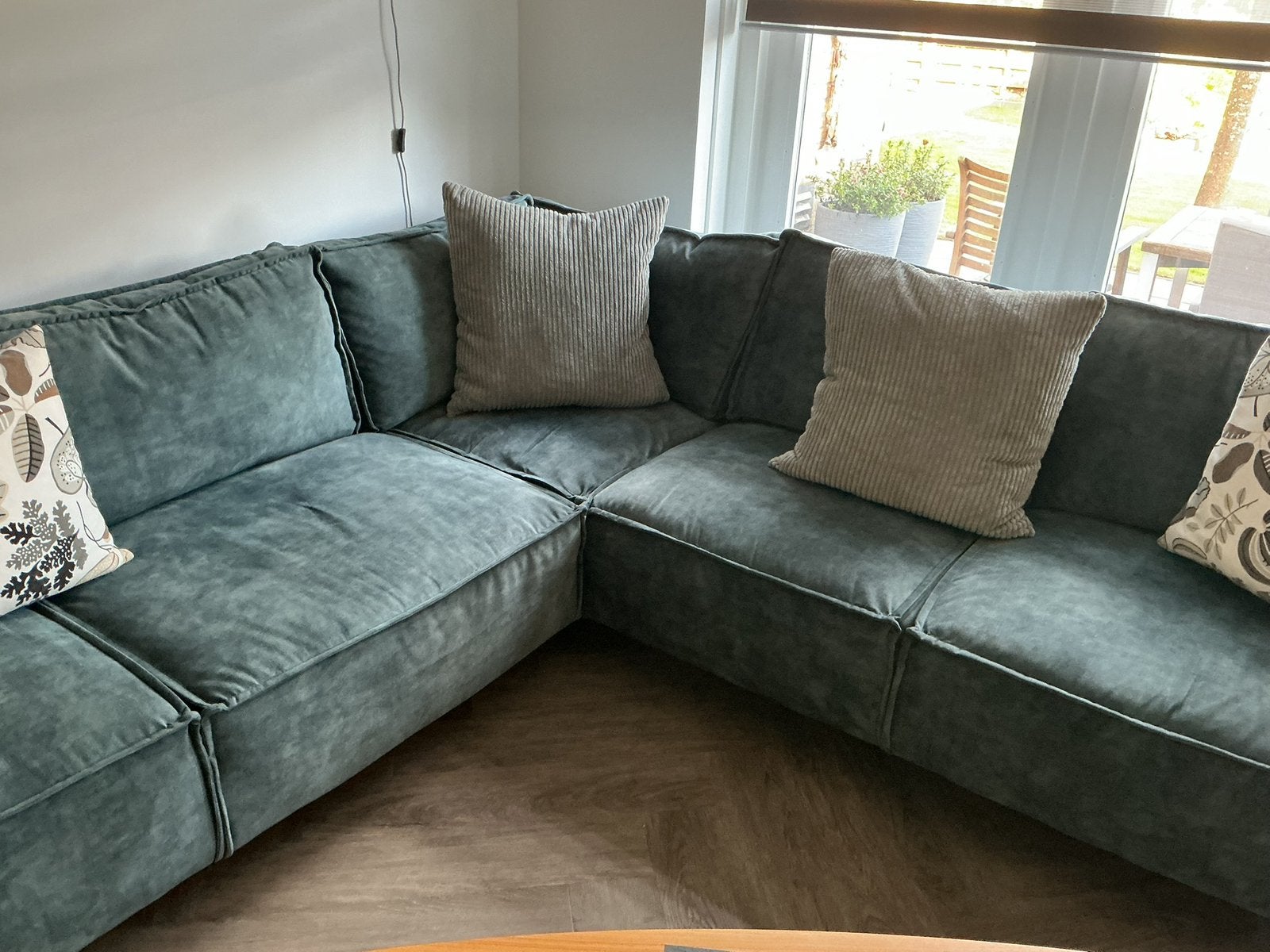 Nette Hoekbank, stof velvet, zsm ophalen!, Huis en Inrichting, Ophalen, Gebruikt, Vierpersoons of meer, Stof