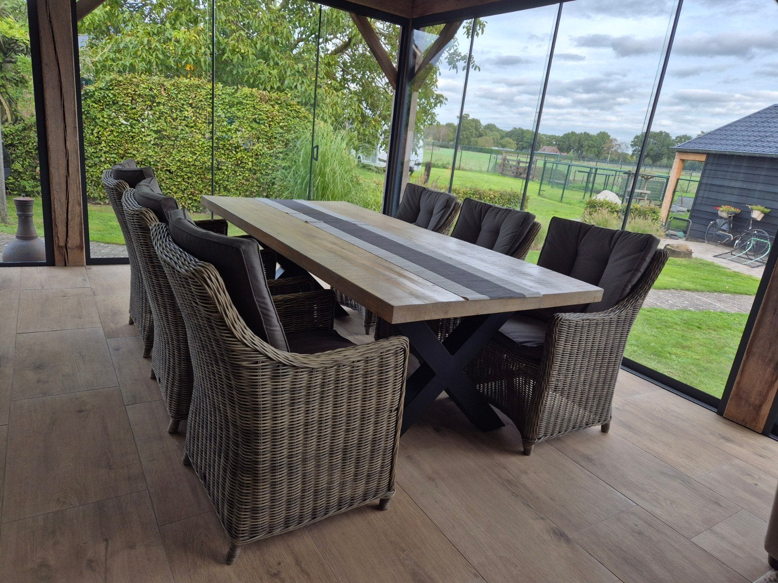 Luxe set van 6 Bois le Duc tuinstoelen + Madison kussens, Ophalen, 6 zitplaatsen, Zo goed als nieuw, Wicker