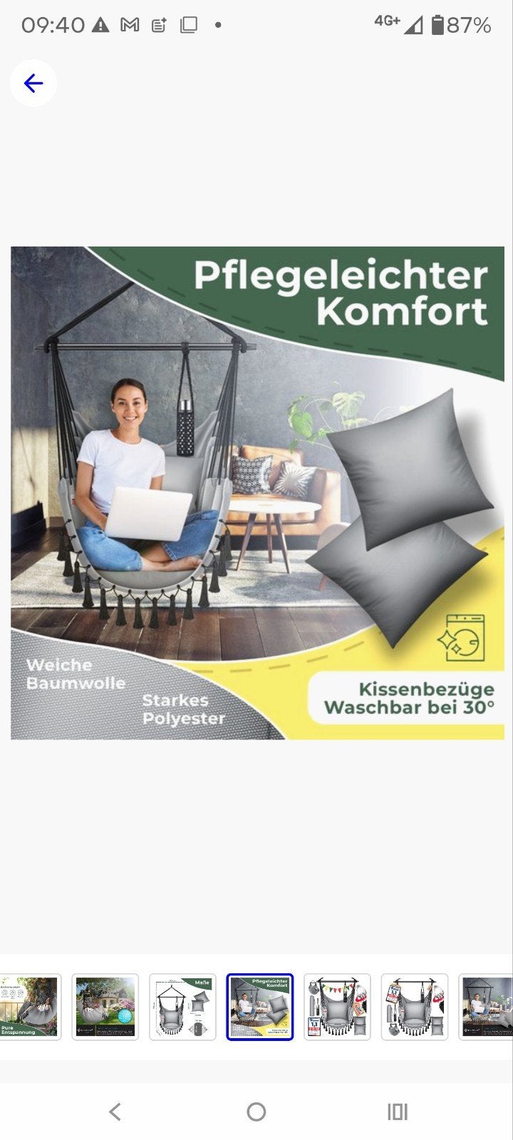 Comfortabele Hangstoel met Kussens en Draagtas, Tuin en Terras, Inklapbaar, Nieuw, Ophalen of Verzenden, Eenpersoons