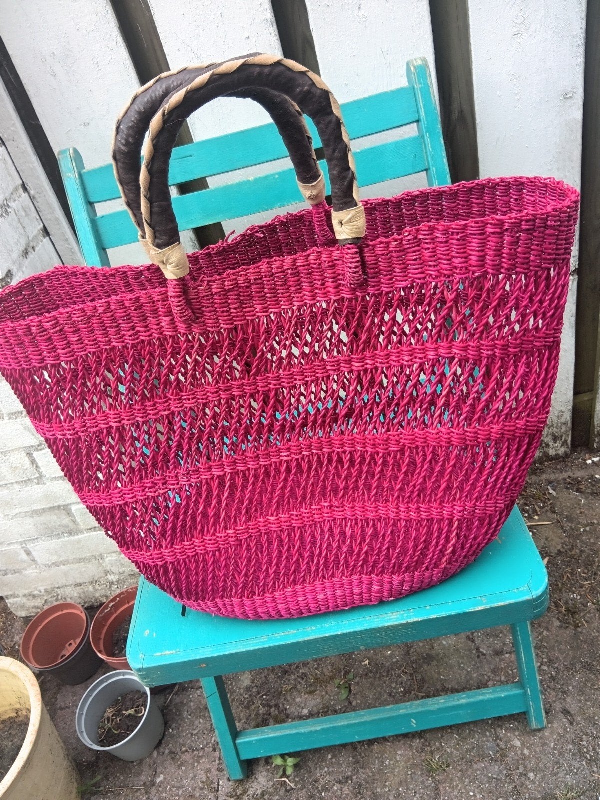 U shopper tulpmand Ghana Bolgatanga lederen handvatten, Overige materialen, Mand, Nieuw, Ophalen of Verzenden